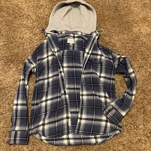 American Eagle Blue and Gray Flannel Shirt with Removable Hood
